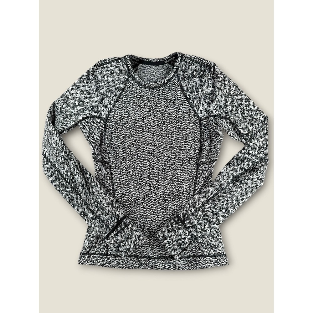 Lululemon Runderful Long Sleeve Crew Herringbone Black White Size 2
